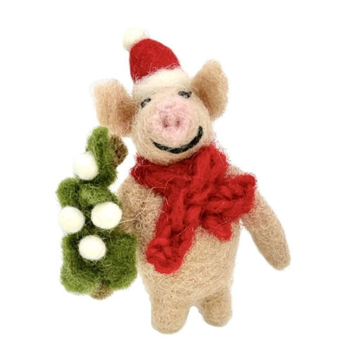 Amica Felt Mini Piglet With Mistletoe Sprig 6cm